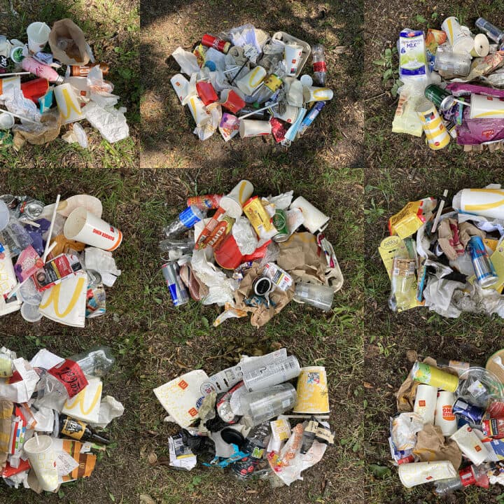 Nio bilder på skräp i ett kollage