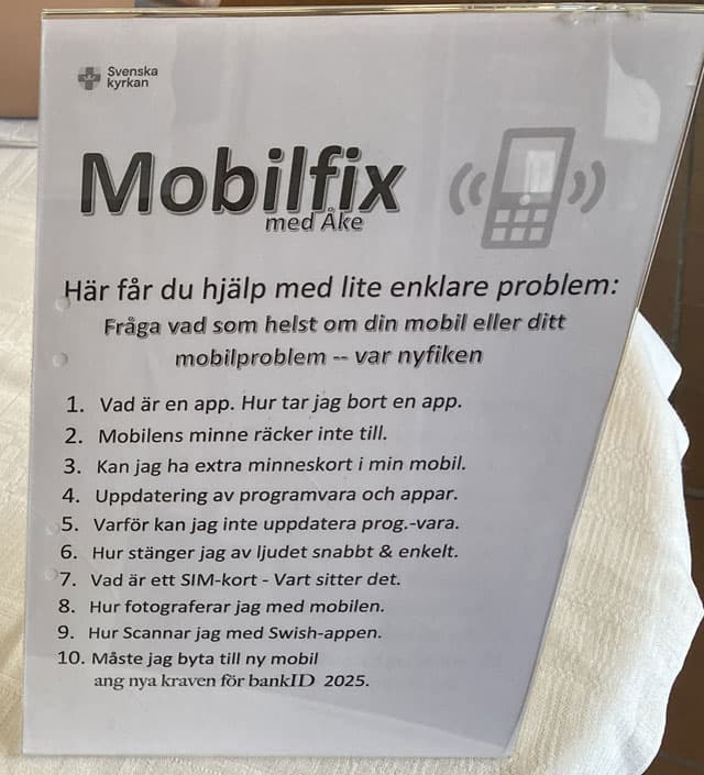 En skylt som visar utbudet av mobilfix