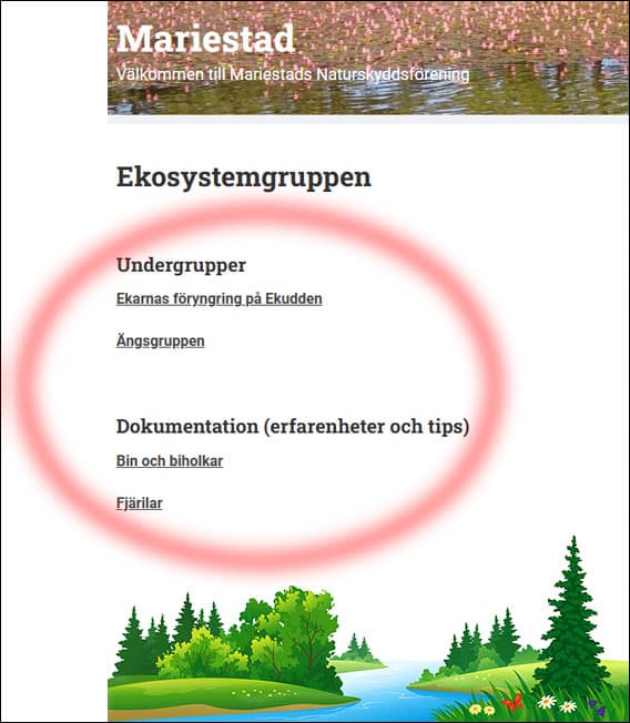 En undermeny är inringad