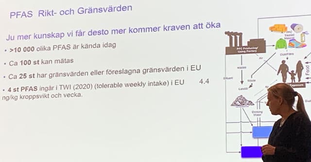 Helena Olsman presenterar rikt- och gränsvärden för PFAS-ämnen. Endast 25 av över 10 000 PFAS-ämnen ...