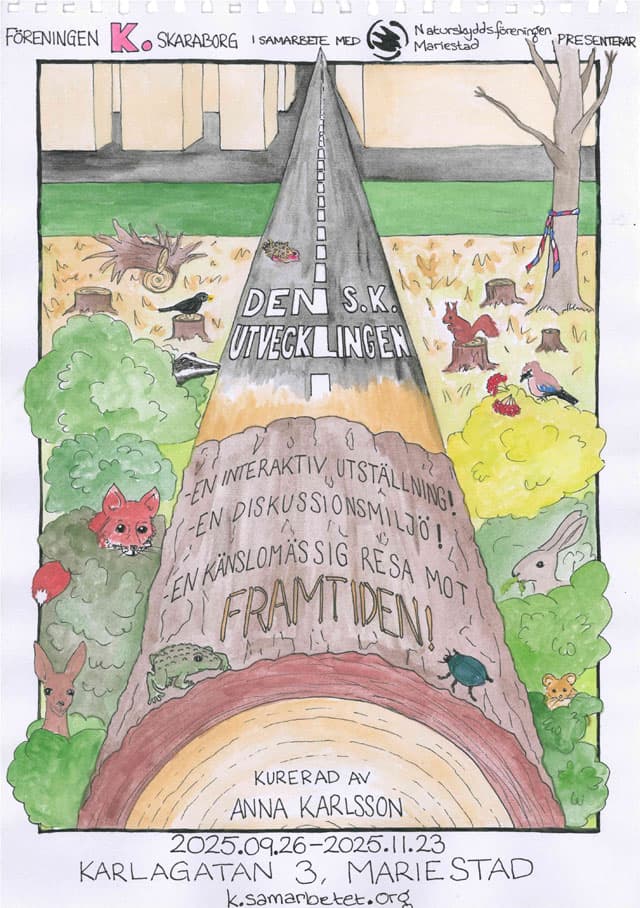 En illustrerad stock sträcker sig från skogen till (och in i) en stad. Stocken övergår successivt ...